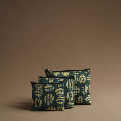 Green - handmade cotton multipurpose utility pouches (set