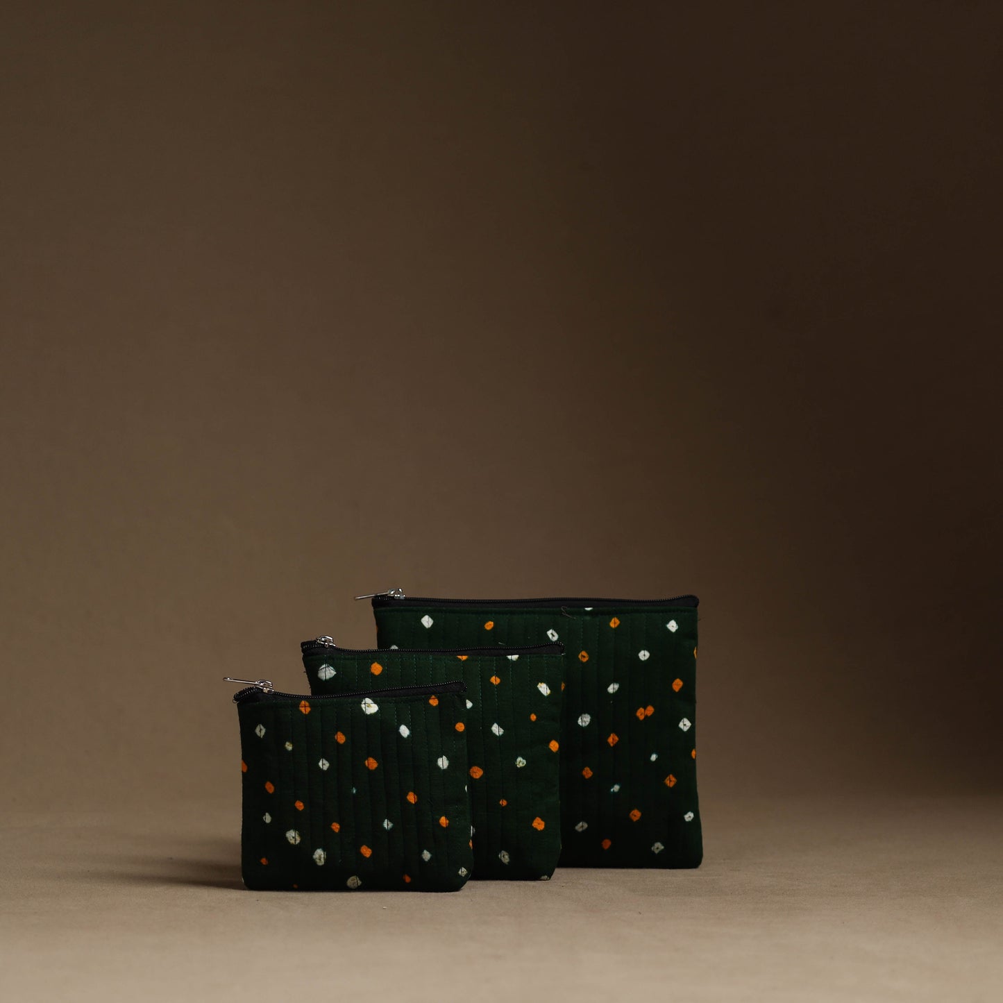 Green - handmade cotton multipurpose utility pouches (set