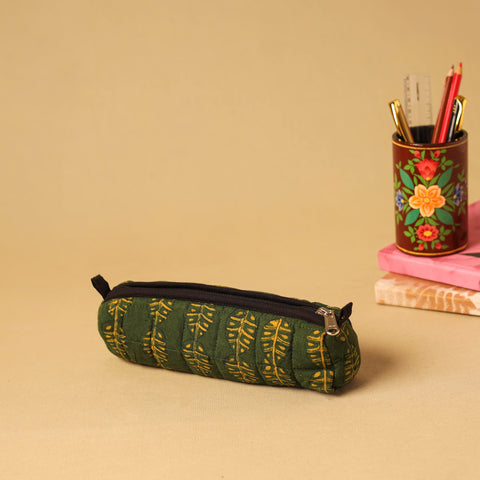 Green - handmade cotton quilted pencil pouch 20