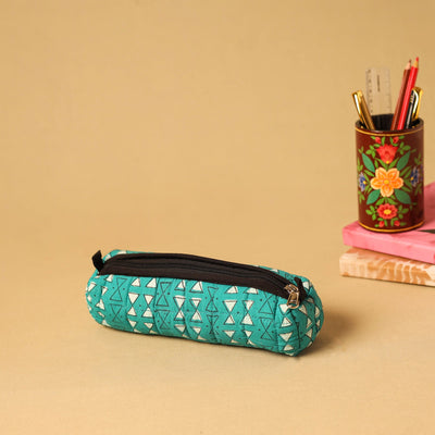 Green - handmade cotton quilted pencil pouch 25