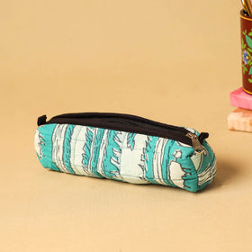 Green - handmade cotton quilted pencil pouch 30