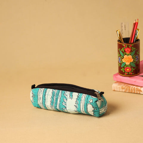 Green - handmade cotton quilted pencil pouch 30
