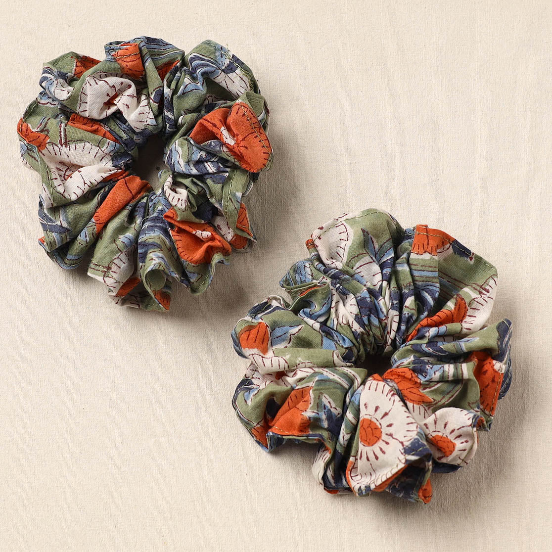 Green Handmade Cotton Rubber Bands/Scrunchies