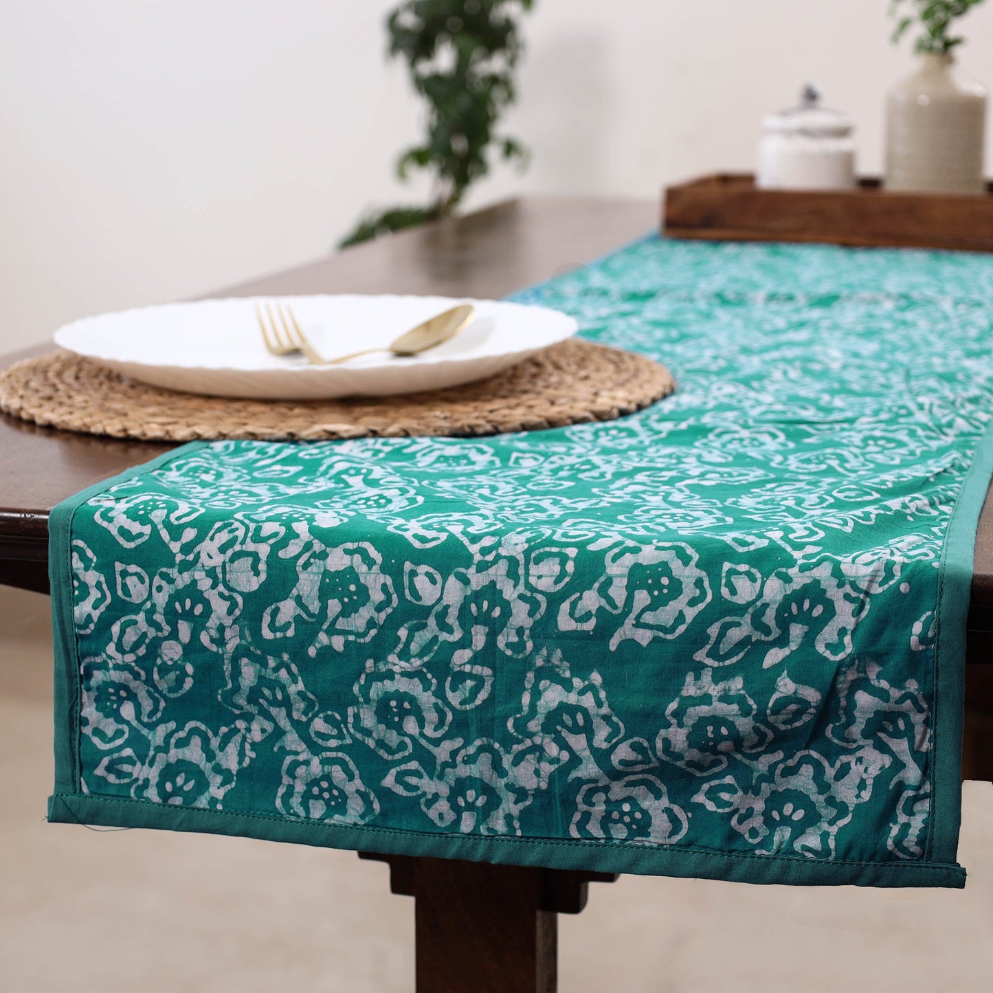 Green Handmade Cotton Table Runner