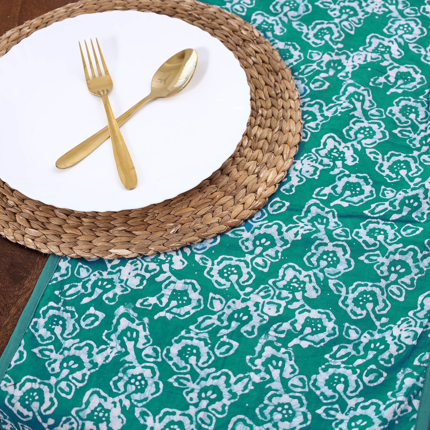Green Handmade Cotton Table Runner