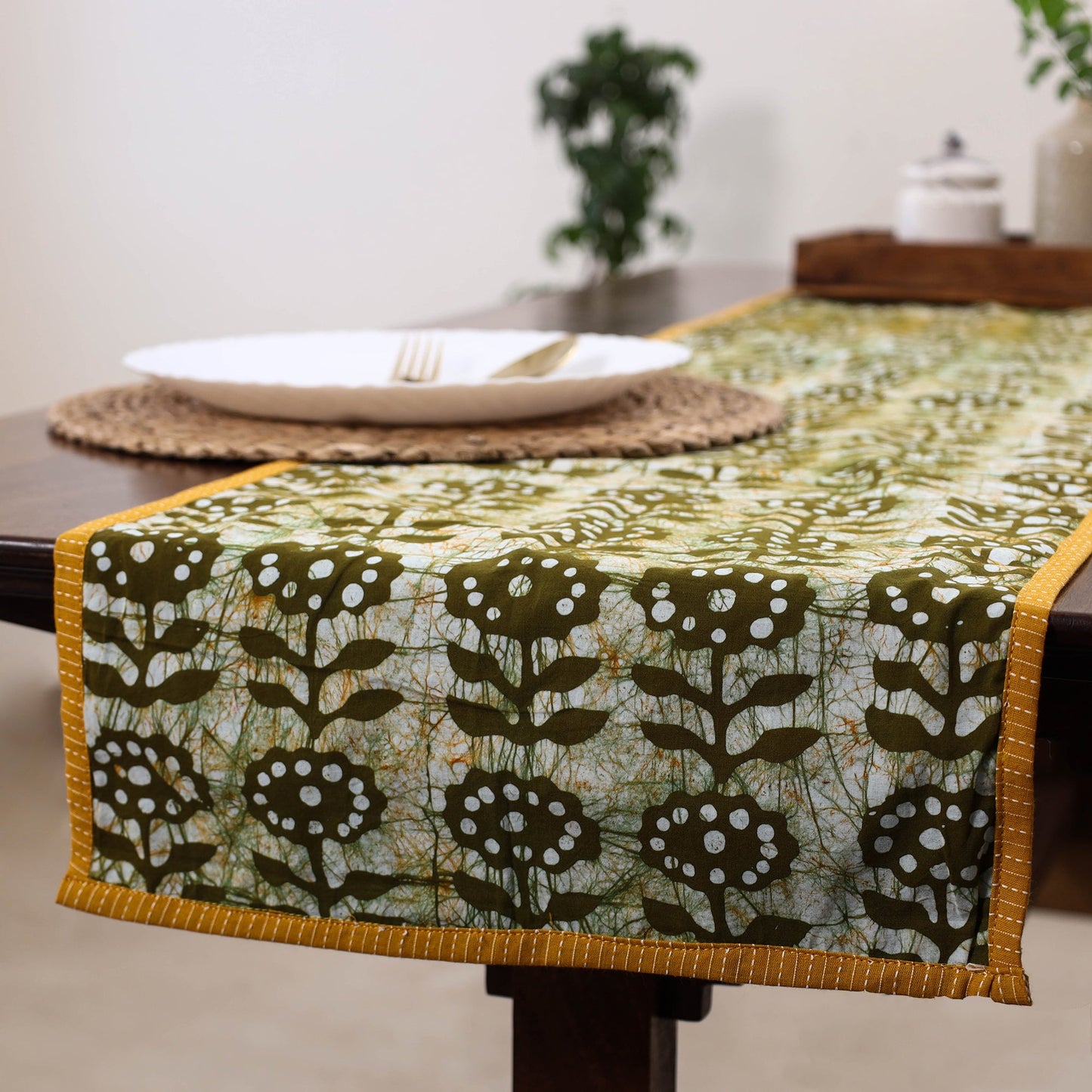 Green Handmade Cotton Table Runner