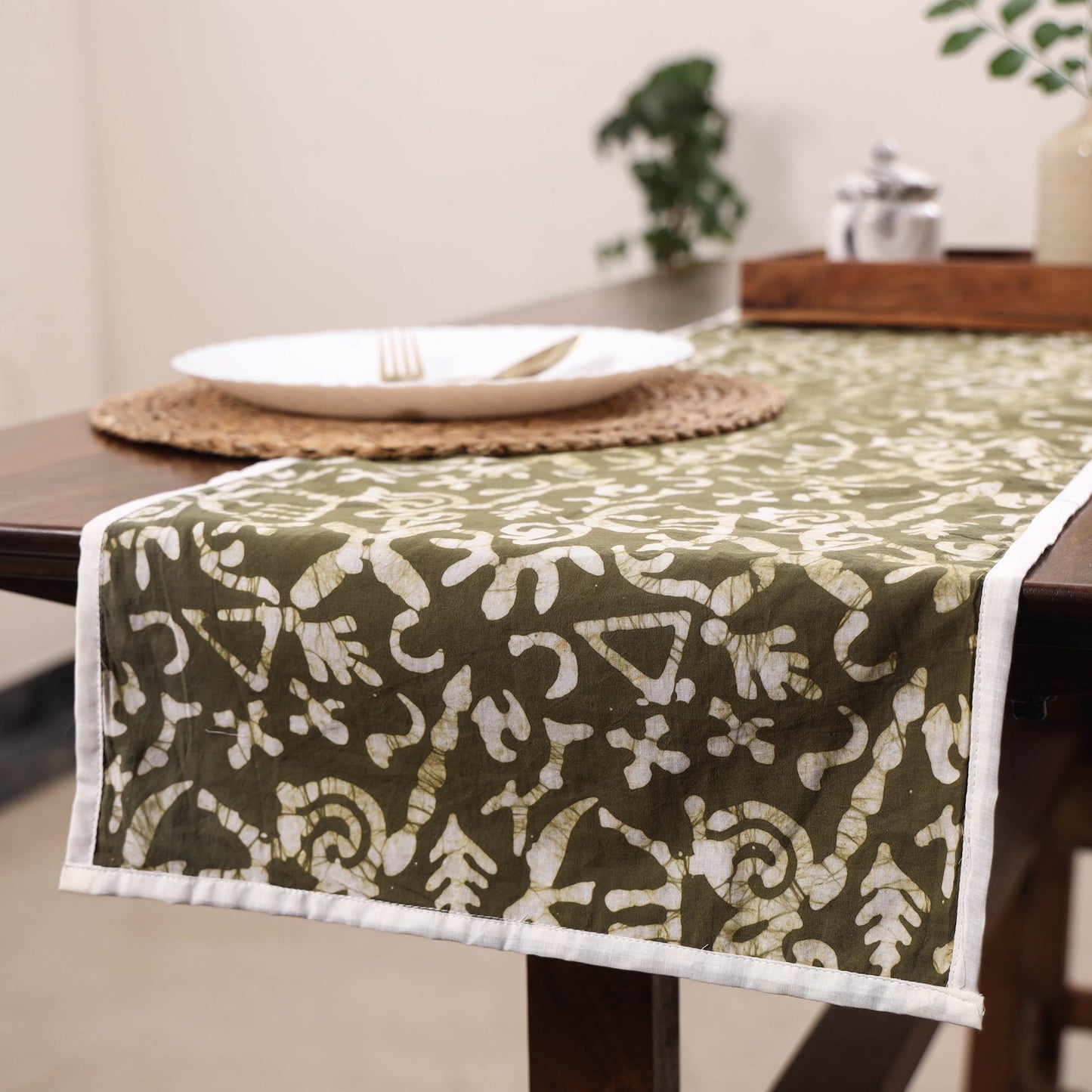 Green Handmade Cotton Table Runner