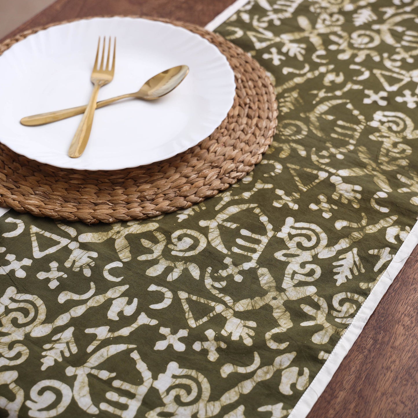 Green Handmade Cotton Table Runner