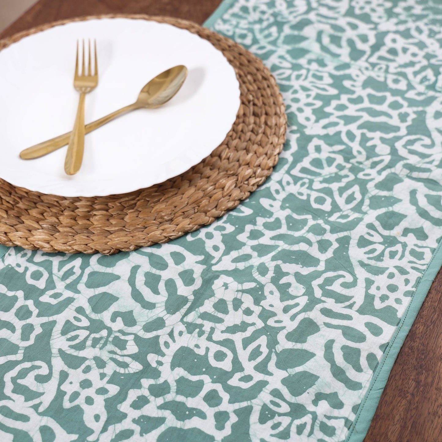 Green Handmade Cotton Table Runner