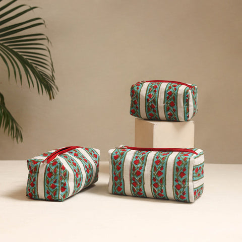 Green - handmade cotton toiletry bags (set of 3) 07