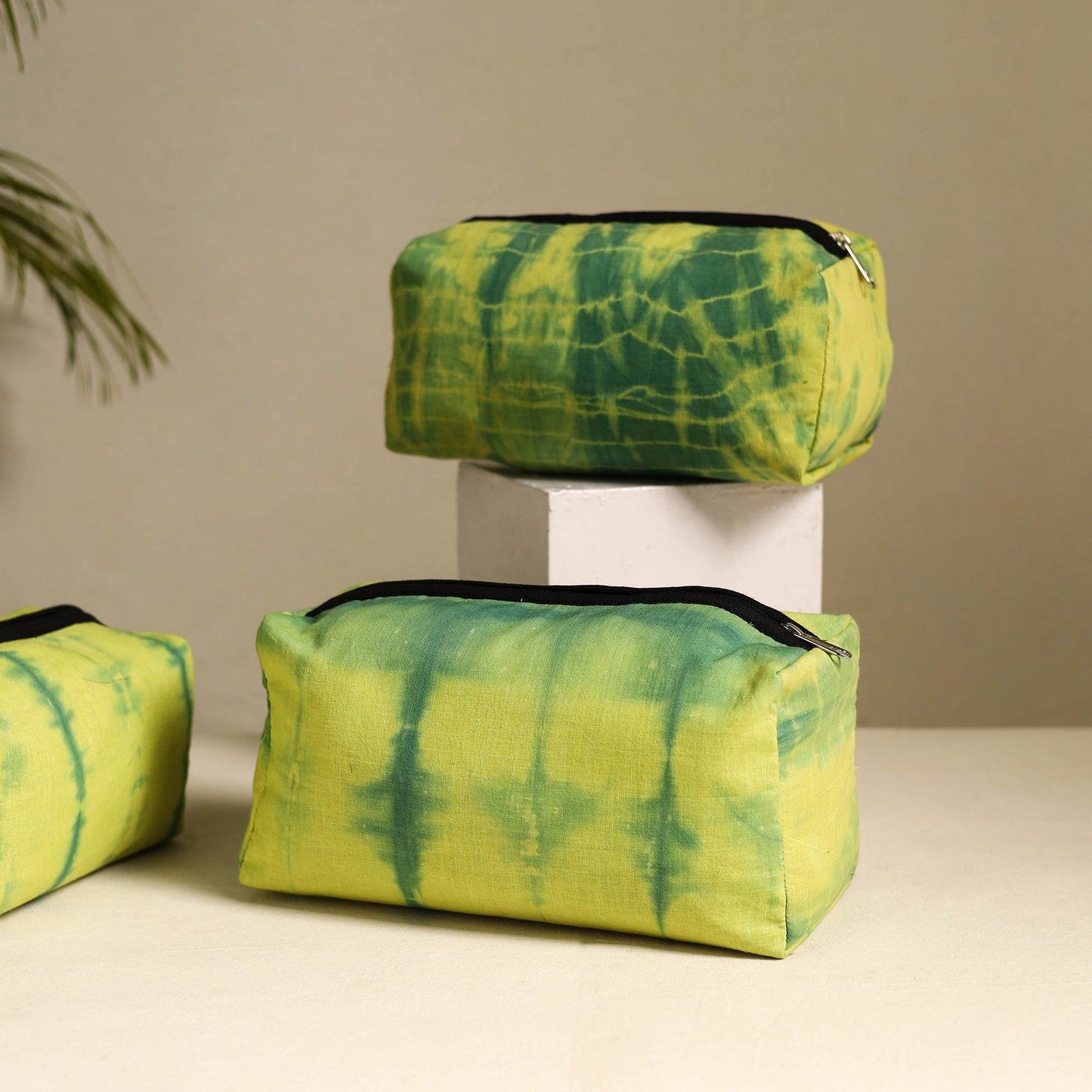  Green Handmade Cotton Toiletry Bags (Set of 3)