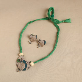 Green - handmade fabart jute necklace set 23 - handcrafted