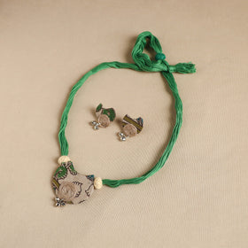 Green - handmade fabart jute necklace set 25 - handcrafted