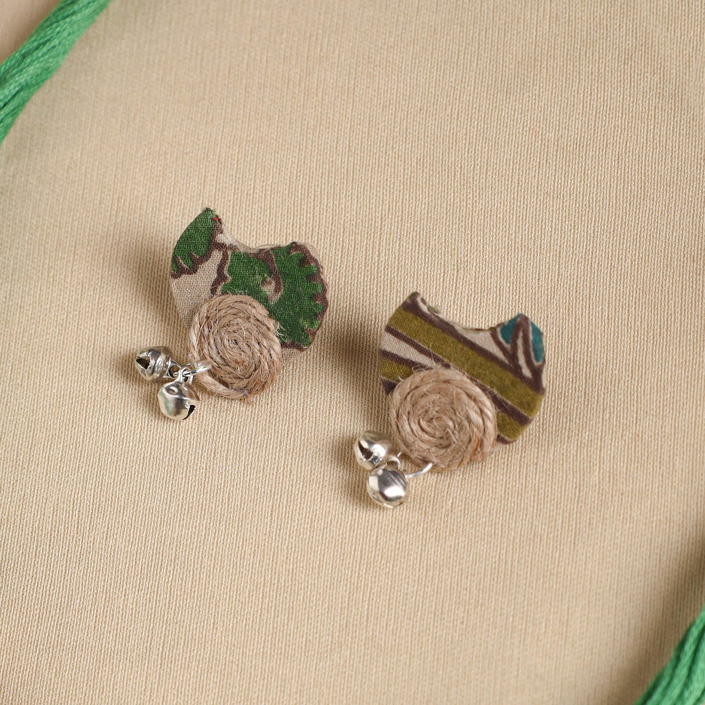 Green - handmade fabart jute necklace set 25 - handcrafted