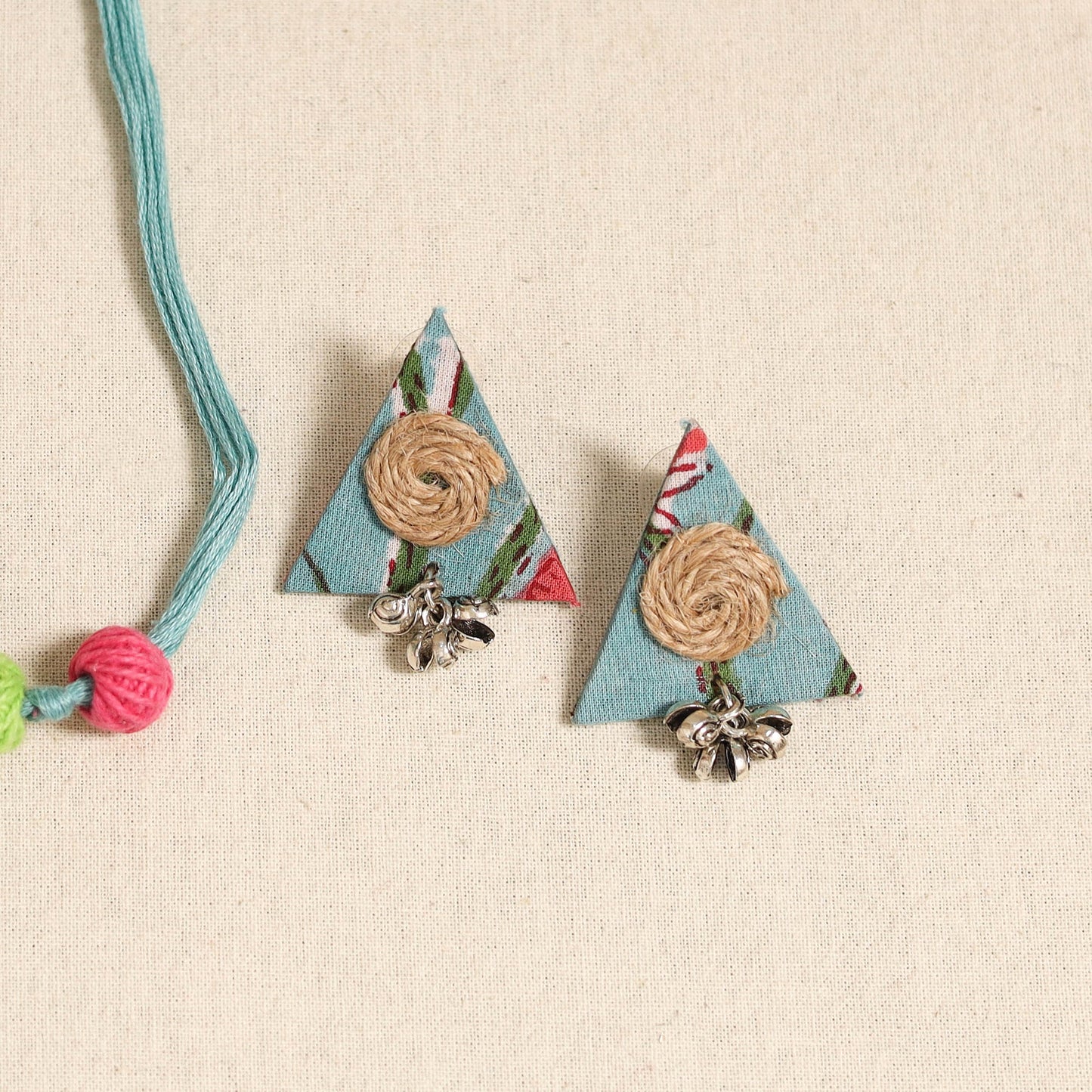 Green - handmade fabart shell necklace set 17 - handcrafted