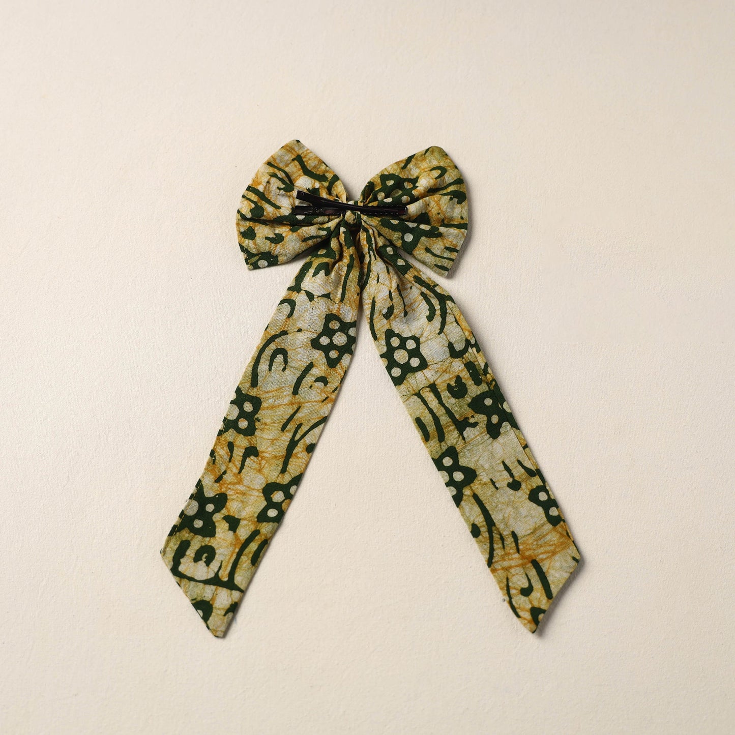 Green Handmade Fabric Bow Hair Clip