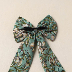 Green Handmade Fabric Bow Hair Clip