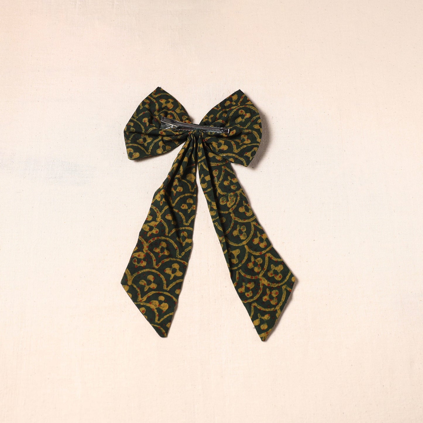 Green - handmade fabric bow hair clip 37 - handcrafted