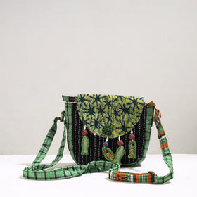  Handmade Gamcha Fabric Kantha Work Canvas Cotton Sling Bag 