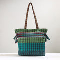 Green Handmade Gamcha Fabric Kantha Work Tote Bag