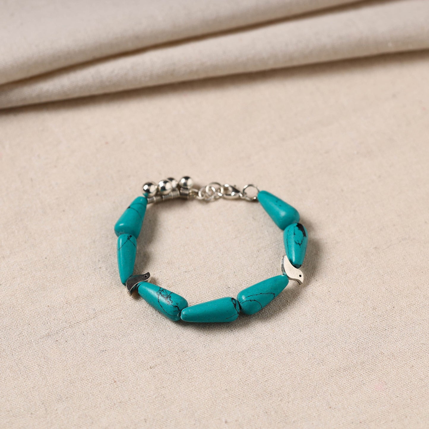 Green - handmade german silver beaded bracelet 03