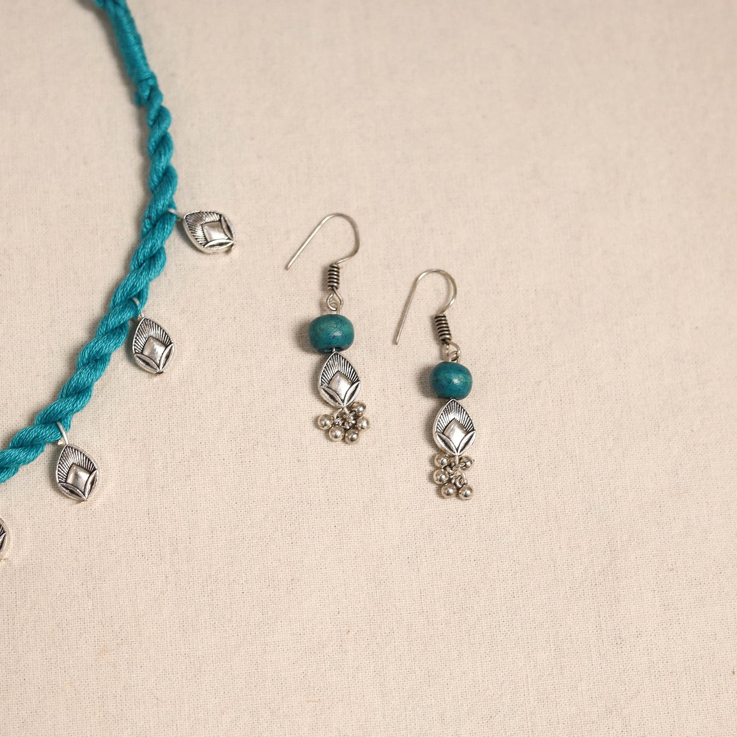 Green - handmade german silver necklace set 01 - handcrafted