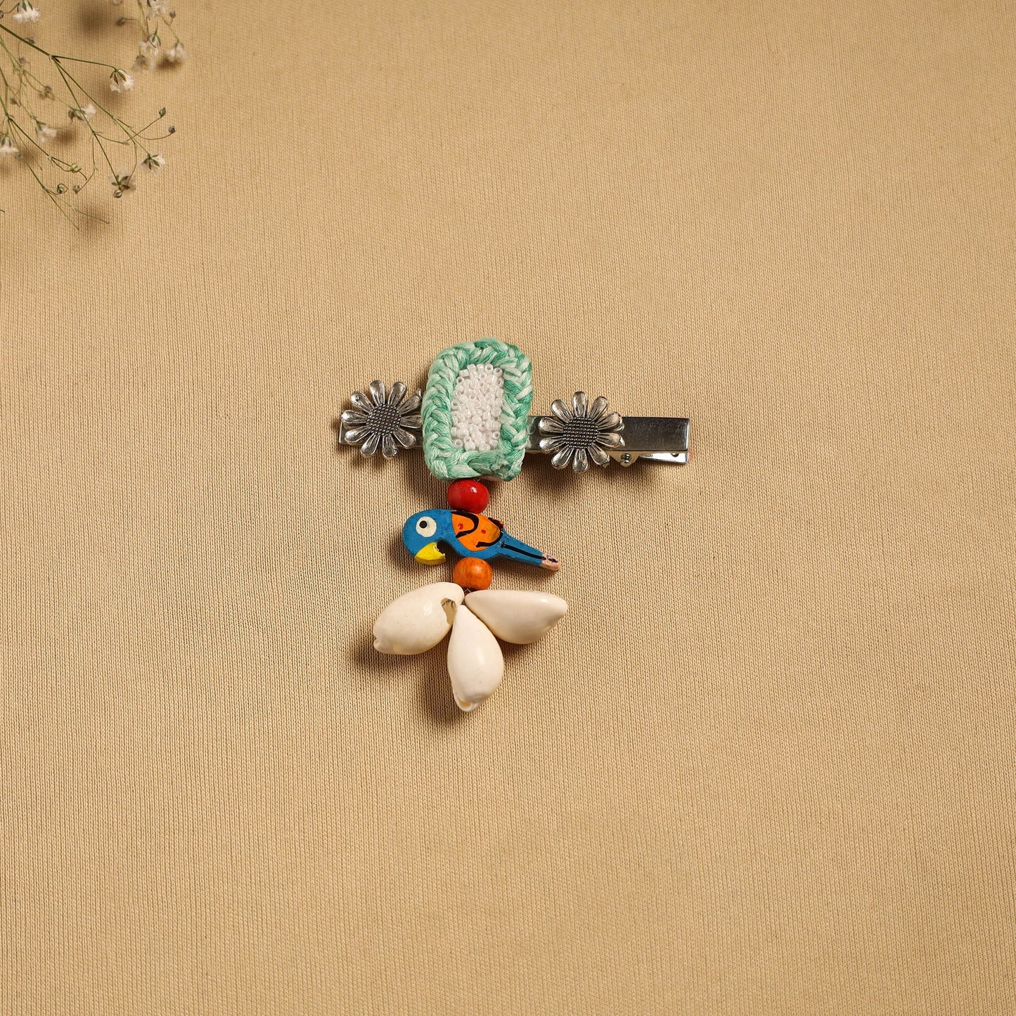 Handmade gs shell & thread work hair clip 34 - handcrafted