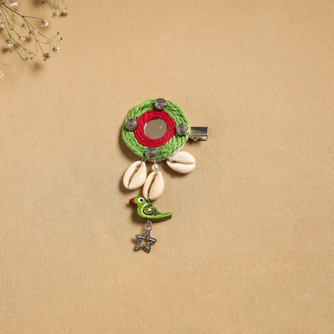 Handmade gs shell & thread work hair clip 47 - handcrafted