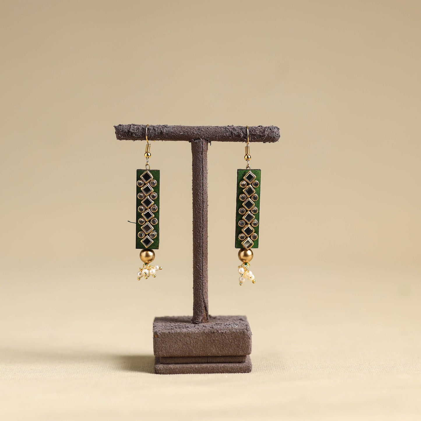 Green Handmade Kundan Work Earrings