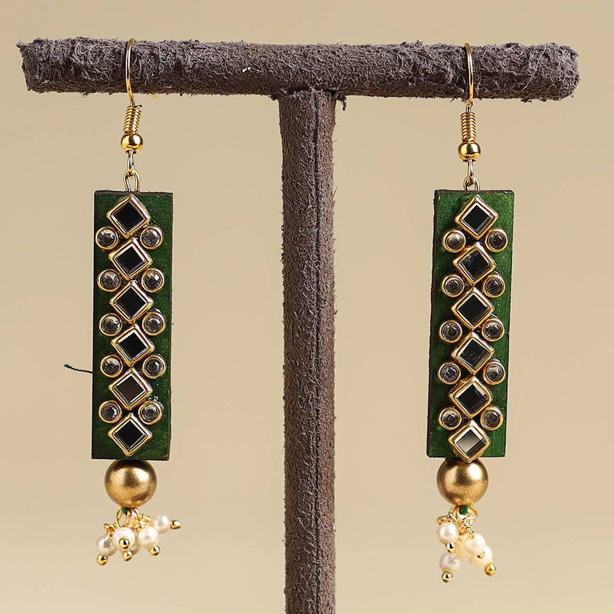 Green Handmade Kundan Work Earrings