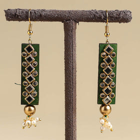 Green Handmade Kundan Work Earrings