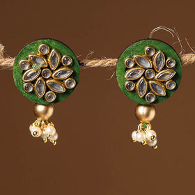 Green Handmade Kundan Work Earrings