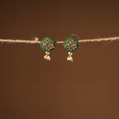 Green Handmade Kundan Work Earrings