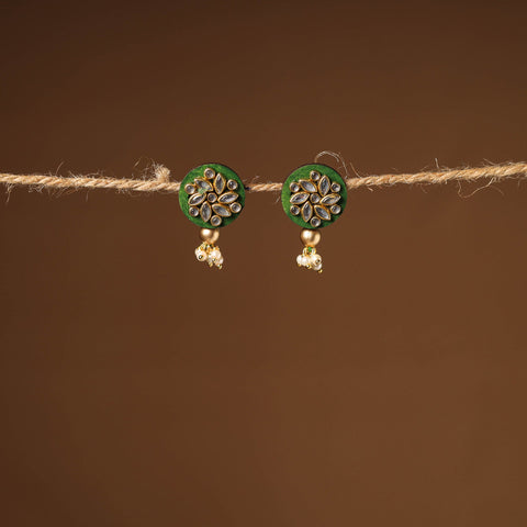 Green Handmade Kundan Work Earrings