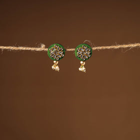 Green Handmade Kundan Work Earrings