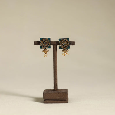 Green - handmade kundan work earrings 44 - handcrafted