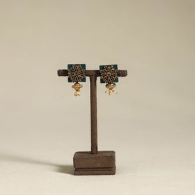 Green - handmade kundan work earrings 44 - handcrafted