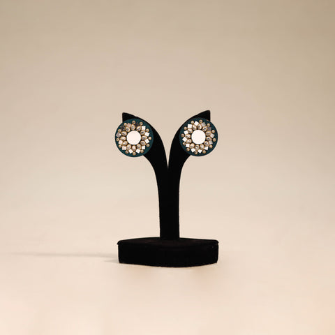 Green - handmade kundan work earrings 88 - handcrafted