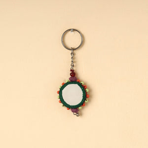 Green Handmade Lambani Embroidery Mirror Work Keychain 