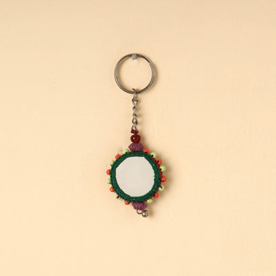 Green Handmade Lambani Embroidery Mirror Work Keychain 
