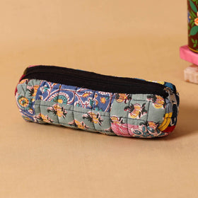 Green Handmade Patchwork Quilted Cotton Pencil Pouch