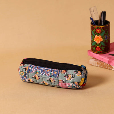 Green Handmade Patchwork Quilted Cotton Pencil Pouch