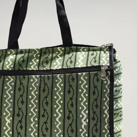Green Handmade Pipad Block Printed Cotton Shopping Bag