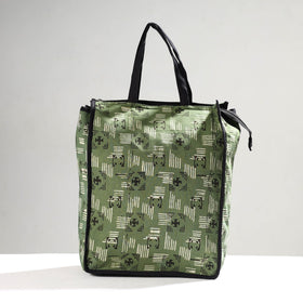 Green Handmade Pipad Block Printed Cotton Shopping Bag