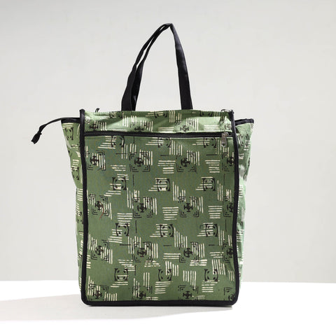Green Handmade Pipad Block Printed Cotton Shopping Bag