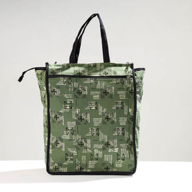 Green Handmade Pipad Block Printed Cotton Shopping Bag