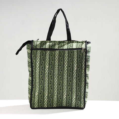 Green Handmade Pipad Block Printed Cotton Shopping Bag