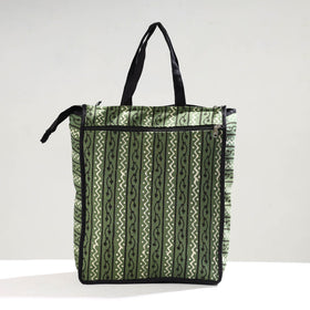Green Handmade Pipad Block Printed Cotton Shopping Bag