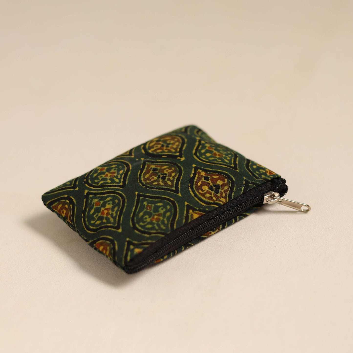  Green Handmade Quilted Cotton Coin Pouch Online in India