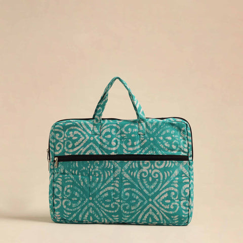  Green Handmade Quilted Cotton Laptop Bag